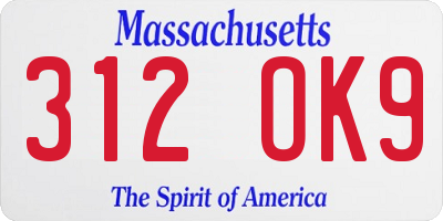 MA license plate 312OK9