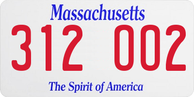 MA license plate 312OO2