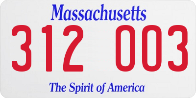 MA license plate 312OO3