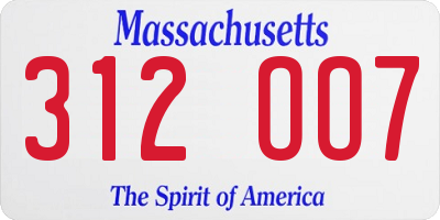 MA license plate 312OO7
