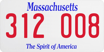 MA license plate 312OO8