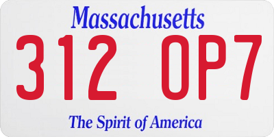 MA license plate 312OP7