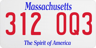MA license plate 312OQ3