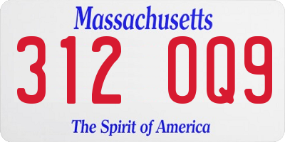 MA license plate 312OQ9