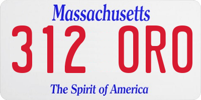 MA license plate 312OR0