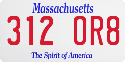 MA license plate 312OR8