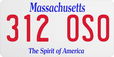 MA license plate 312OS0