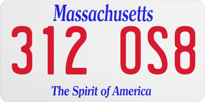 MA license plate 312OS8