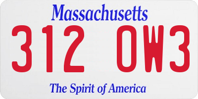 MA license plate 312OW3