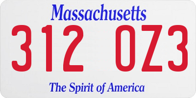 MA license plate 312OZ3