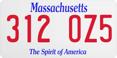 MA license plate 312OZ5