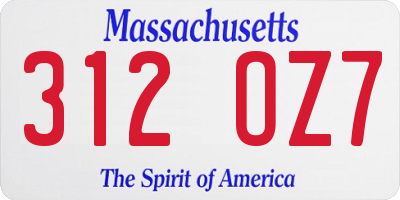 MA license plate 312OZ7
