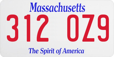 MA license plate 312OZ9