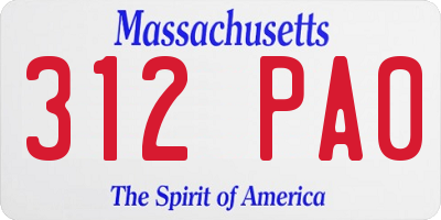 MA license plate 312PA0