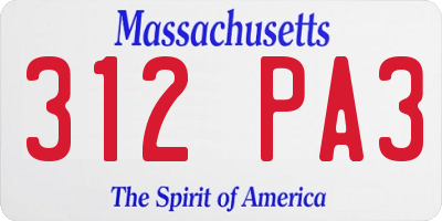 MA license plate 312PA3