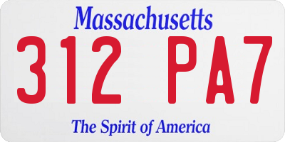 MA license plate 312PA7