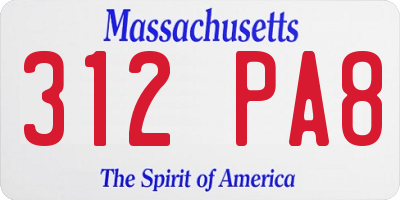 MA license plate 312PA8