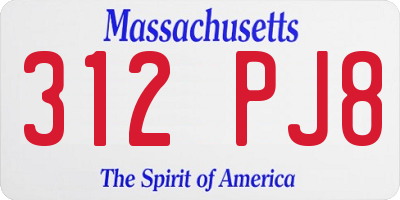 MA license plate 312PJ8