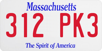 MA license plate 312PK3