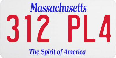 MA license plate 312PL4