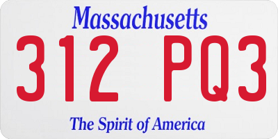 MA license plate 312PQ3