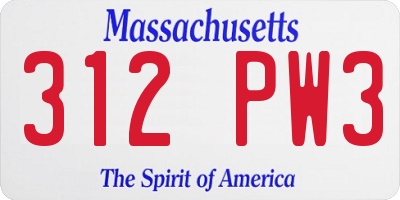 MA license plate 312PW3