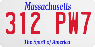 MA license plate 312PW7