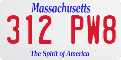 MA license plate 312PW8