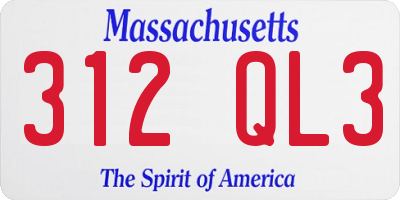 MA license plate 312QL3