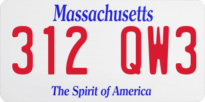 MA license plate 312QW3