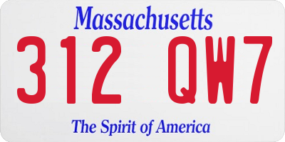 MA license plate 312QW7