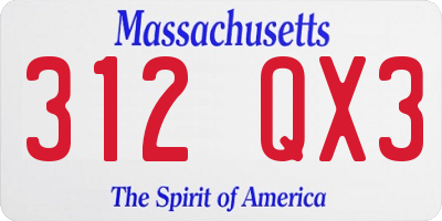MA license plate 312QX3