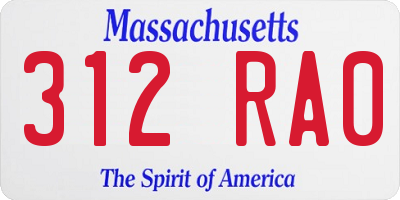 MA license plate 312RA0