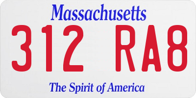 MA license plate 312RA8