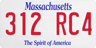 MA license plate 312RC4