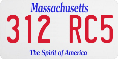 MA license plate 312RC5