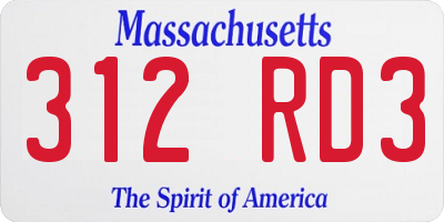 MA license plate 312RD3