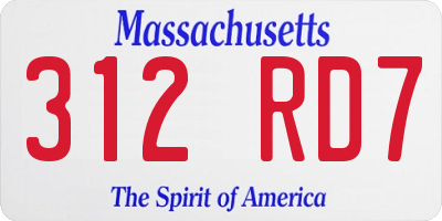 MA license plate 312RD7