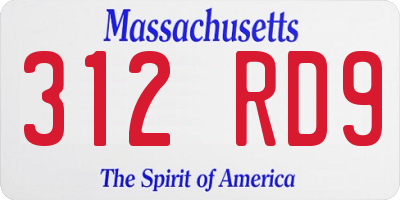 MA license plate 312RD9