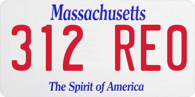 MA license plate 312RE0