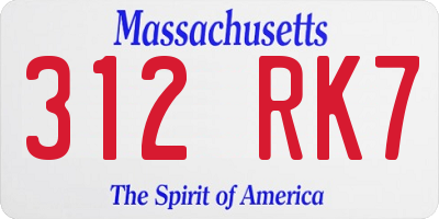 MA license plate 312RK7