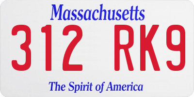 MA license plate 312RK9