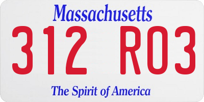 MA license plate 312RO3
