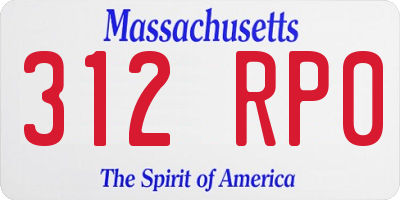MA license plate 312RP0