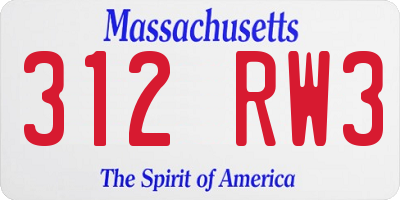 MA license plate 312RW3