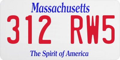 MA license plate 312RW5