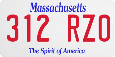 MA license plate 312RZ0