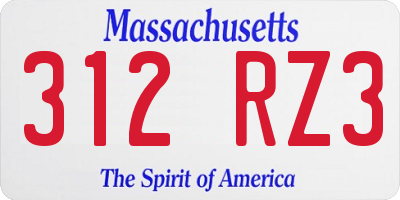 MA license plate 312RZ3