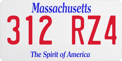 MA license plate 312RZ4
