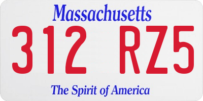 MA license plate 312RZ5